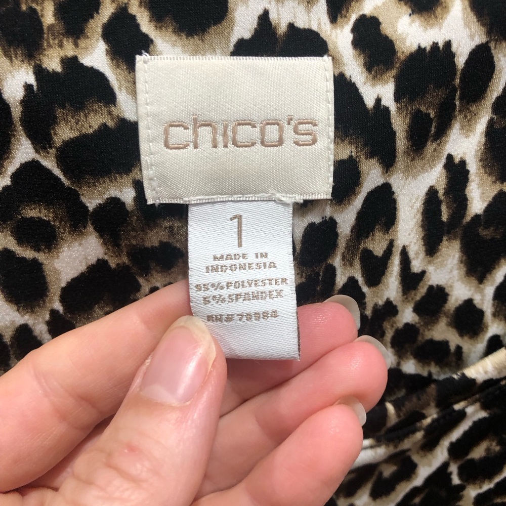 2/$30 Chico’s Leopard Print Scoop Neck Top 3/4 Sleeve Blouse Sz 1 (M) - Picture 5 of 10